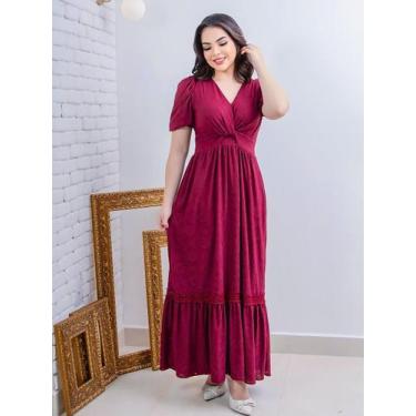 Imagem de Vestido Longo Malha Lese Rodado Soltinho Festa Casamento - Vestidos, M