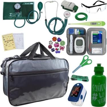 Imagem de Kit Bolsa Cores Aparelho de Pressao Esfigmomanometro Estetoscópio Medi