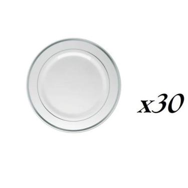 Imagem de Kit de Pratos refeição acrílico resistente borda prata-30un - ARCÓLOR