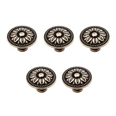 Imagem de Mgoodoo 5 puxadores de armário de flores vintage, puxadores de gaveta de bronze antigo, puxadores de cômoda em forma de flor para gaveta de armário de móveis, cômoda, armário, armários de cozinha