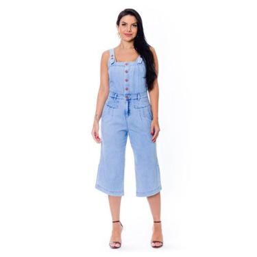 Imagem de Macacão Jeans Pantacurt Feminino Com Botões - Restrito Jeans, 36, Azul