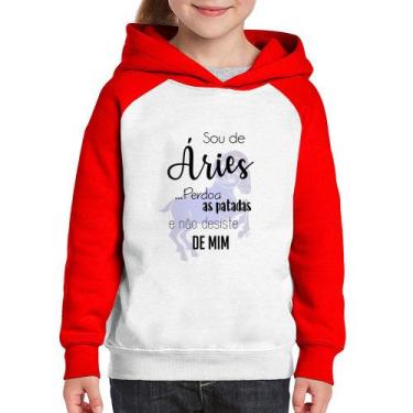 Imagem de Moletom Infantil Sou de Áries - Foca na Moda, Branco, Vermelho, 8