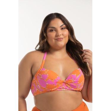 Imagem de Top Biquíni Borboleta Estampado - Cor De Cacau, GG, Floral rosa, Coral