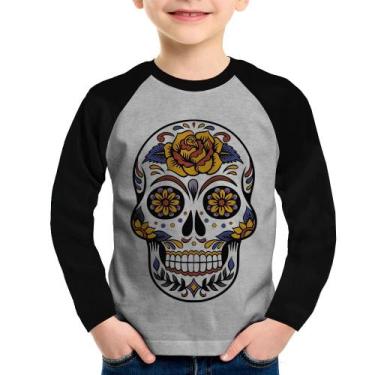 Imagem de Camiseta Raglan Infantil Caveira Mexicana Manga Longa - Foca na Moda, 