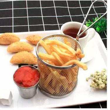 Imagem de Mini Cesto de Servir Fritura Redondo Inox Batata Frita e Porções Petic