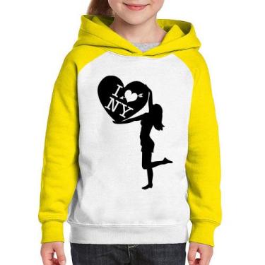 Imagem de Moletom Infantil I love NY Girl - Foca na Moda, Branco, Amarelo, 14