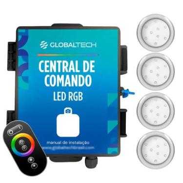 Imagem de Kit 4 Refletor LED Piscina RGB 9W Inox + Central Touch - Iluctron, Ros