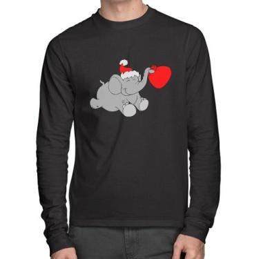 Imagem de Camiseta Algodão Elefante Noel Manga Longa - Foca na Moda, Preto, GGG