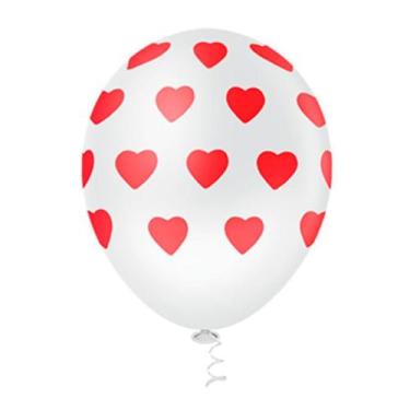Imagem de Balão Látex Decorado Corações Branco 10" - 25un - Aluá Festas - Pic Pi