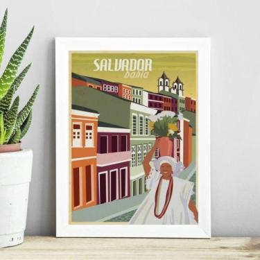 Imagem de Quadro Poster Salvador - Bahia 24x18cm - Quadros On-line, Madeira bran