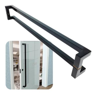 Imagem de Puxador Portas Duplo Aço Inox Preto Athenas 40 cm para portas: pivotantes/madeira/vidro temperado/porta alumínio e portões