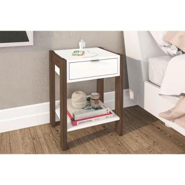 Imagem de Mesa Cabeceira AZ1016 c/ 1 Gaveta Branco/Nogal - Tecno Mobili