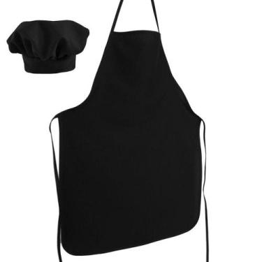 Imagem de Avental De Cozinha 68cm X 48cm Com Chapéu Liso Tecido Oxford - Preto -