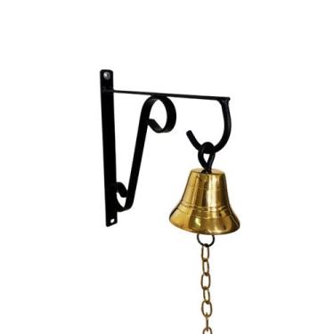 Imagem de Sino de Bronze Retrô Pequeno com Suporte de Parede - Artesanato Líder