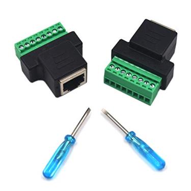 Imagem de Kework 2 pacotes de rede RJ45 Ethernet 8P8C fêmea para AV 8 pinos parafuso adaptador conector bloco conversor (RJ45 fêmea)