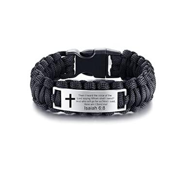 Imagem de ZKXXJ Pulseira de Isaiah personalizada para homens, aço inoxidável, paracord sobrevivência, cruz gravada, citação, bíblia, escritura, batismo, cristão, joia religiosa para marido, pai, namorado,