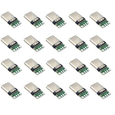 Imagem de Teansic 20 peças USB 3.1 tipo C macho conector soquete com placa PCB 24 pinos diy linha de dados interface macho soquete