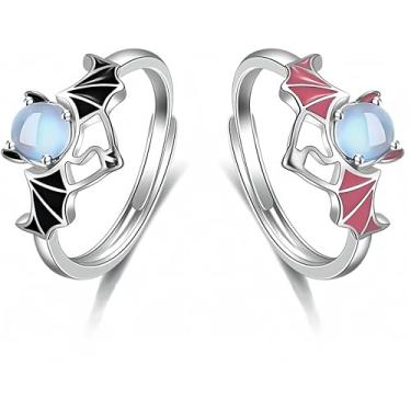 Imagem de Anéis de casal combinando para melhor amigo, tamanho ajustável, fofo, casamento, compromisso, amor, joias para mulheres, homens, ele, dela, conjunto de 2 - Embalagem de presente de pedra da lua, Metal