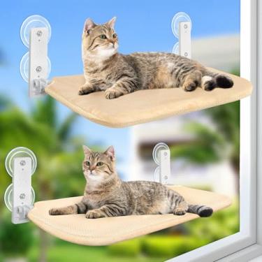 Imagem de Sunhoo 2 peças, rede para janela para gatos, poleiro, peitoril da janela, assento, cama, espreguiçadeira dobrável para gatos, prateleira interna, estável, ventosa atualizada, fácil montagem, 52 x 30