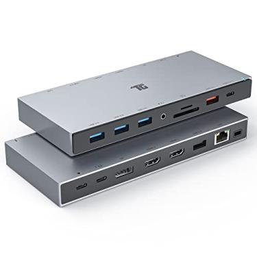 Imagem de Tiergrade Estação de ancoragem 15 em 1, base USB C de tela tripla 4K com 2HDMI e DP, carregamento PD de 100 W, transferência de dados USB-C/USB-A de 10 Gbps, portas 3USB-A com 5 Gbps, SD/TF, LAN,