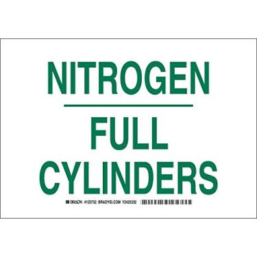 Imagem de Brady 125734 Placa de química e perigo, legenda "Cilindros cheios de nitrogênio", 25,4 cm de altura, 35,5 cm de largura, verde sobre branco