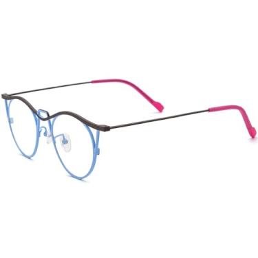 Imagem de FONEX Armação de óculos de titânio puro colorido feminino retrô redondo F85782, F85846 Cinza, 48-22-145