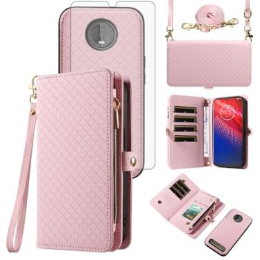 Imagem de Asuwish Capa de celular para Moto Z4/Moto Z 4 Play/MotoZ4 Force Zipper carteira destacável com protetor de tela flip porta-cartão Motorola 4Z Motoz4Cases MotoZ4Play XT1980-4 2019 feminino rosa