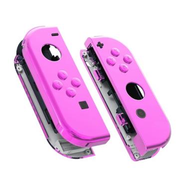 Imagem de eXtremeRate Caixa de controle portátil cromada Joycon com botões completos, capa de reposição DIY para Nintendo Switch Joy-Con – Console Shell não incluído, Chrome Pink, Joycon Shell and Buttons