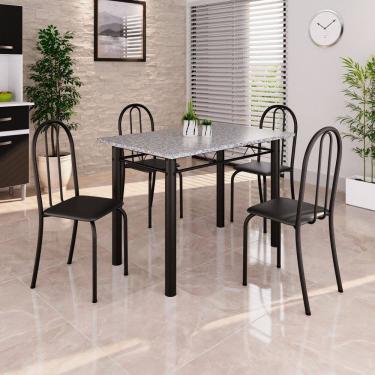 Imagem de Conjunto de Mesa Tubular 100x60cm Tampo em Granito com 4 Cadeiras Preto