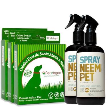 Imagem de Kit 3 Spray Neem Pet 2 Coleira Erva de Santa Maria Cães 8 a 15kg