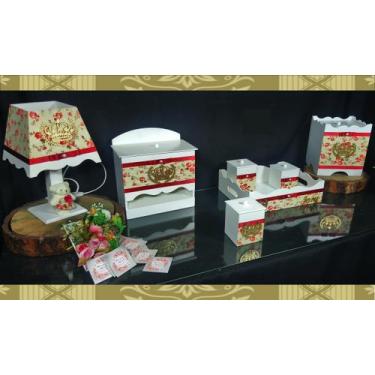 Imagem de Kit Higiene bebê Mdf decorado 7 pçs - BEGE FLORAL DE COROA - Flores pa