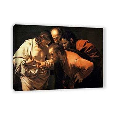 Imagem de Arte de parede em tela clássica emoldurada - impressões Michelangelo Merisi Caravaggio - reprodução de pinturas a óleo famosas - A incredulidade de São Tomás - Fotos de arte em tela 50 x 70 cm (20 x