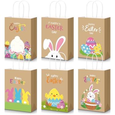 Imagem de Pasimy 18 peças de sacos de presente de Páscoa a granel com alças Happy Easter Day Kraft Paper Bunny Colorful Eggs Goodie Treat Bags for Candy Cookies Snacks Spring Party Favor Supplies Hunt, 21 x 16
