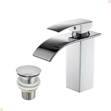 Imagem de Kit Torneira para Banheiro Misturador Monocomando Cascata Baixa Cromada Com Válvula Ral...