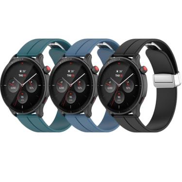 Imagem de QIEMUTER Pacote com 3 pulseiras de relógio de silicone compatíveis com Garmin Vivoactive 4, Venu 2, Venu 3, Forerunner 265/255/255 Music, pulseiras dobráveis de 22 mm para Amazfit GTR 4, GTR 3, GTR 2,