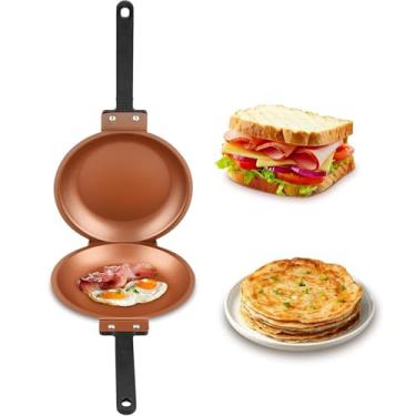 Imagem de Frigideira de panqueca, frigideira antiaderente, frigideira dupla face, frigideira flip antiaderente, máquina de panqueca de ovo frito, omlete, utensílios de cozinha, uso no fogão a gás