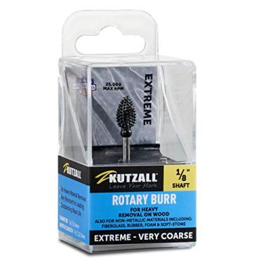 Imagem de Kutzall Rebarbas rotativas de chama extrema, eixo de 1/8", acessório de marcenaria muito grosso para Dremel, Foredom, DeWalt, Milwaukee. Carboneto de tungstênio abrasivo, diâmetro de 1/4" (6,3 mm) x 1/2" (12,7 mm) comprimento FLX-14-EC