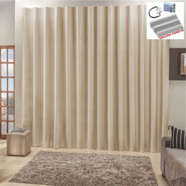 Imagem de Cortina Top Chick 3 Metros Sala Quarto Tecido Ráfia Trilho Comum - Bege