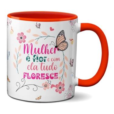 Imagem de Caneca Frase Mulher é Flor Tudo Florece Xícara Criativa (Vermelha)