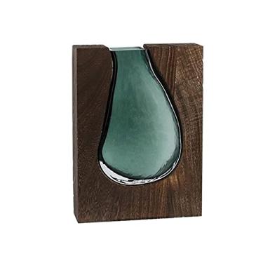 Imagem de Vaso Vaso de vidro de madeira embutido vasos de flores hidropônicos decoração de mesa flor artificial arranjo floral decorativo luz verde vasos Vaso de flores(Pequeno)