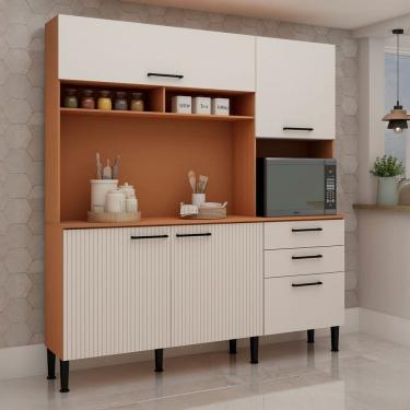 Imagem de Cozinha Compacta Fiore 4 Portas 3 Gavetas 100% Mdf Freijó/Off White - Genialflex