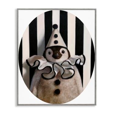 Imagem de Stupell Industries Design de parede giclée emoldurado pinguim com tema palhaço por Lucia Heffernan, moldura cinza, 28 x 35 cm