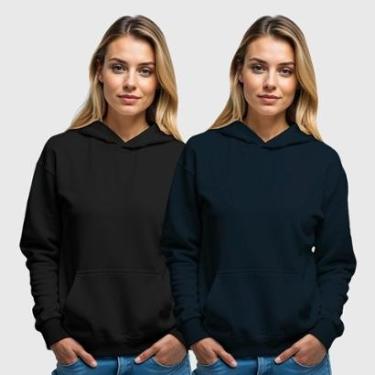 Imagem de Kit 2 Moletom Canguru Feminino Liso com Capuz Benellys-Feminino