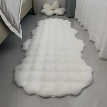 Imagem de Tapete de veludo bolha decoração para casa almofada de sofá de pelúcia macia antiderrapante almofada de cadeira para quarto infantil tapete de cabeceira, branco, 60 x 220 cm (23,6 x 86 pol.)