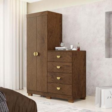 Imagem de Cômoda Guarda-Roupa 4 Gavetas 2 Portas Cristal Imbuia Rústico - Vila R