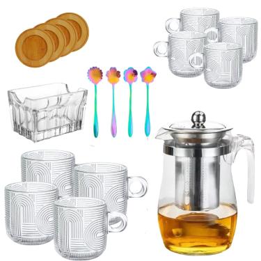 Imagem de Jogo de Vidro 18 Peças para Chá e Café com Pires de Bambu - Wolff