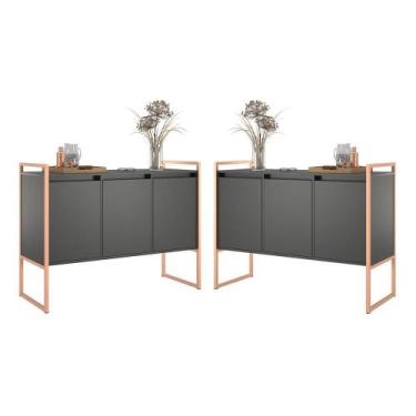Imagem de Buffet Industrial 3 Portas Preto Cobre Conjunto 2 Unidades - CasaH
