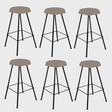 Imagem de Kit 06 Banqueta Alta Lari Eiffel Hexágono Bancada Bar Balcão Bistrô Ferro Preto Corino Bege - Ahz Móveis