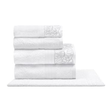 Imagem de Jogo Toalha Banho 5 Peças Cristal Renda Paola Branca Bouton