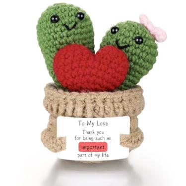 Imagem de ailov Presentes para ele, namorado, namorada, suporte emocional positivo, cacto de crochê, presente de aniversário I Love You, presente para casal, esposa, marido, Páscoa (obrigado)